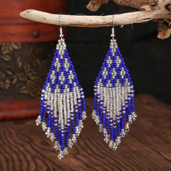 Wholesale Bohemian Beaded Braided Long Tassel Earrings