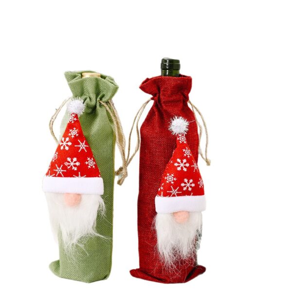 Wholesale Christmas Decorations Forest Elderly Linen Wine Bottle Bags