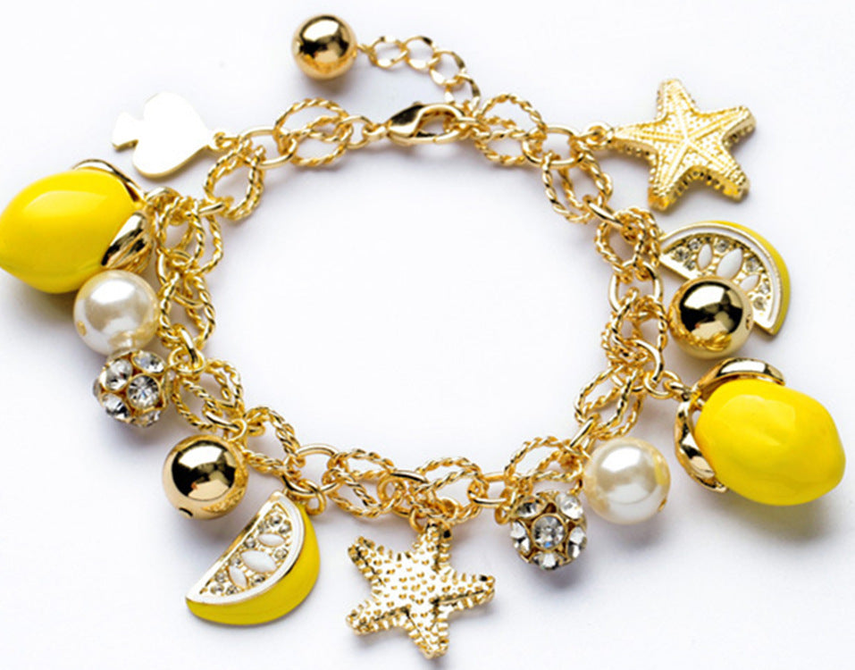 Wholesale Starfish Lemon Yellow Ft Alloy Bracelet