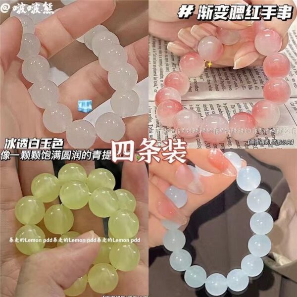 Wholesale Ice White Jade Gradient Pink Glass Bracelet