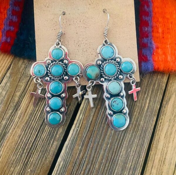 O1CN01rQF06b1qyMbaqDWz4_2206372095564-0-cib Wholesale Bohemian Cross Vintage Turquoise Alloy Earrings