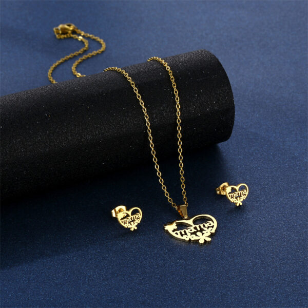 Wholesale Mother's Day Gift MAMA Stainless Steel Necklace Earrings Set