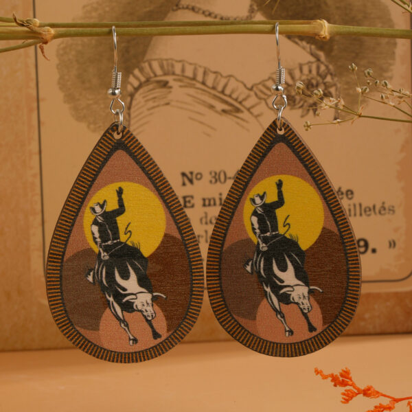 Wholesale Western Cowboy Boots Hat Teardrop Shape Wooden Earrings