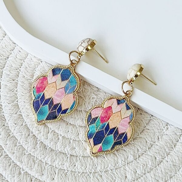 Wholesale Leather Alloy Turquoise Color Quadrilateral Earrings