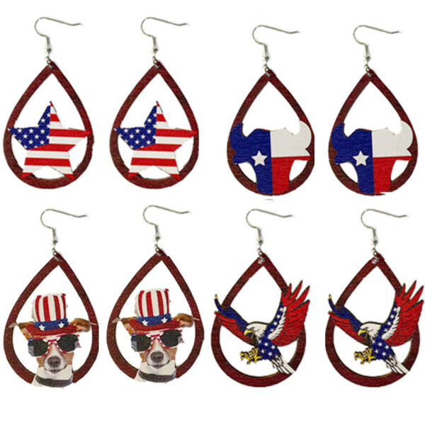 Wholesale Independence Day Flag Wood Earrings