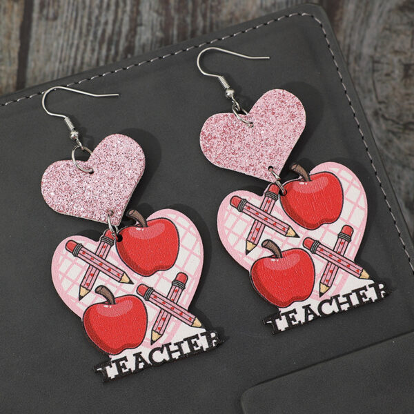 Wholesale Valentine's Day Pink Love Apple Pencil Leather Earrings