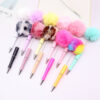 Wholesale Beadable Pens Pom Pom Beadable Pen Leopard Print Plush Multicolor DIY Fluffy Pens