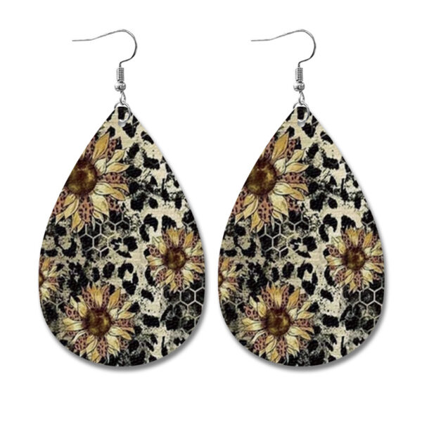 Wholesale Western Style Sunflower Cow Leather Earrings
