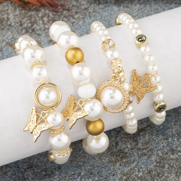 Wholesale Pearl Butterfly Stretch Multilayer Acrylic Bracelet