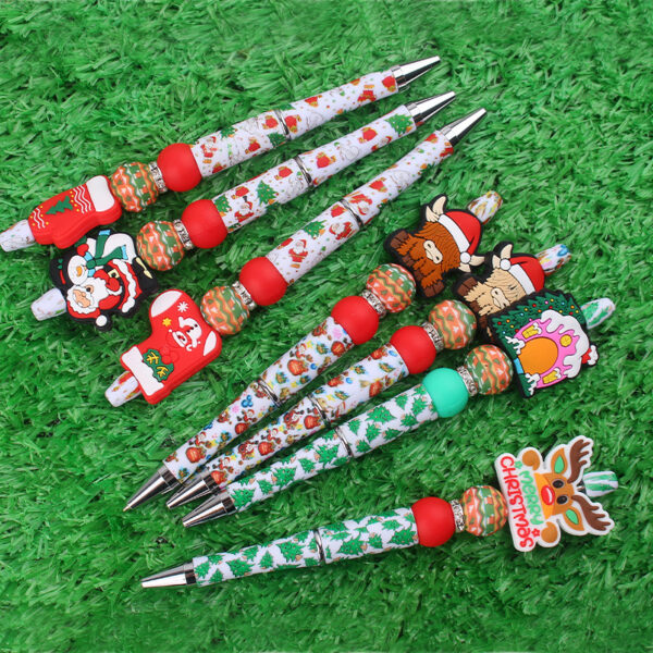 Wholesale Beaded Pens Christmas Series Silicone Beads Plastic Ballpoint Pen