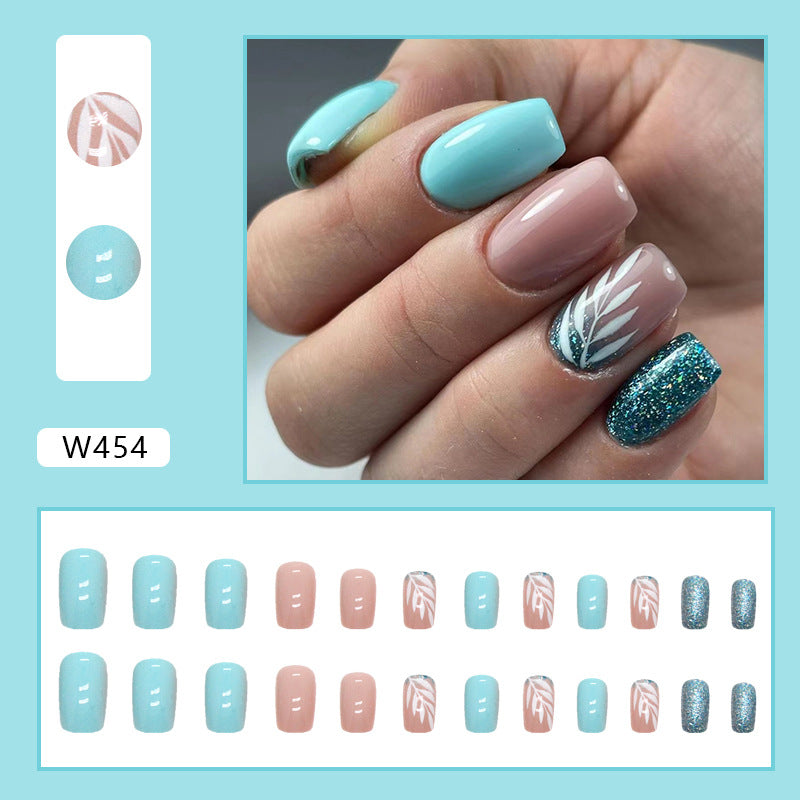 Wholesale Natural Lake Green Leaves Pattern Solid Color Nail Stickers