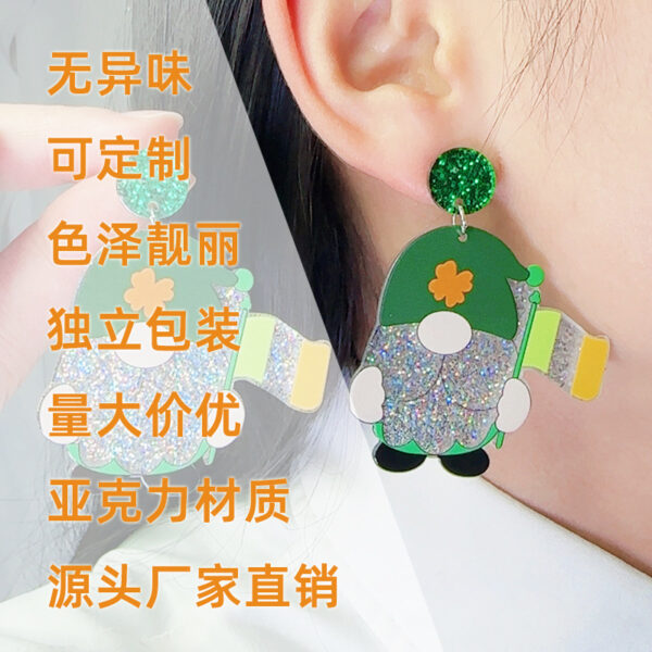 Wholesale Saint Patrick's Day Three Leaf Clover Dwarf Acrylic Earrings
