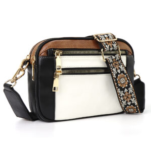 Double zipper black and white brown (ready in stock)