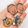 Wholesale Halloween Smiley Pumpkin Black Cat Candy Hand Basket Wooden Earrings