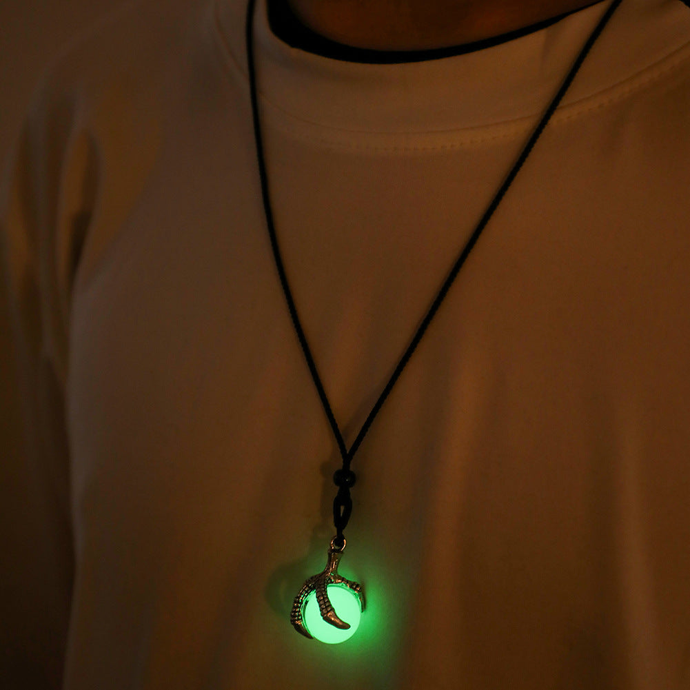 Wholesale Alloy Men's Luminous Glass Bead Eagle Claw Pendant Necklace