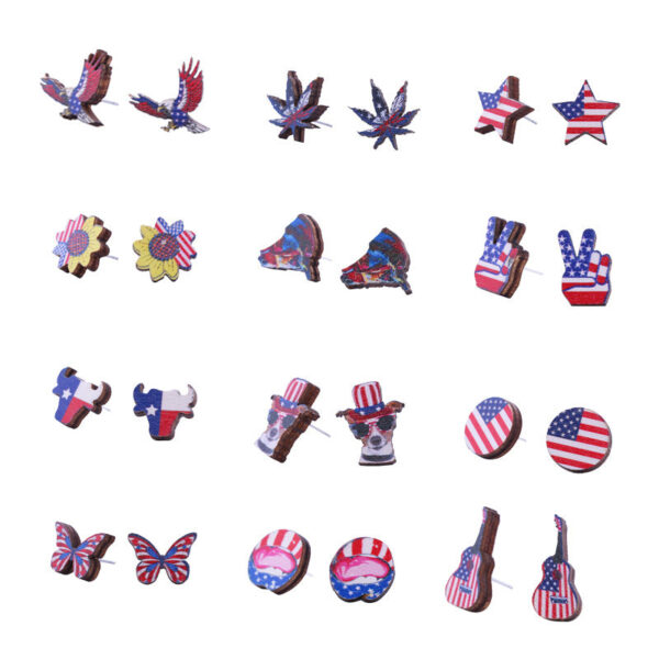 O1CN01rirzxM1G1to6Lc3t4__2024060563-0-cib Wholesale American Independence Day Wood Ear Studs