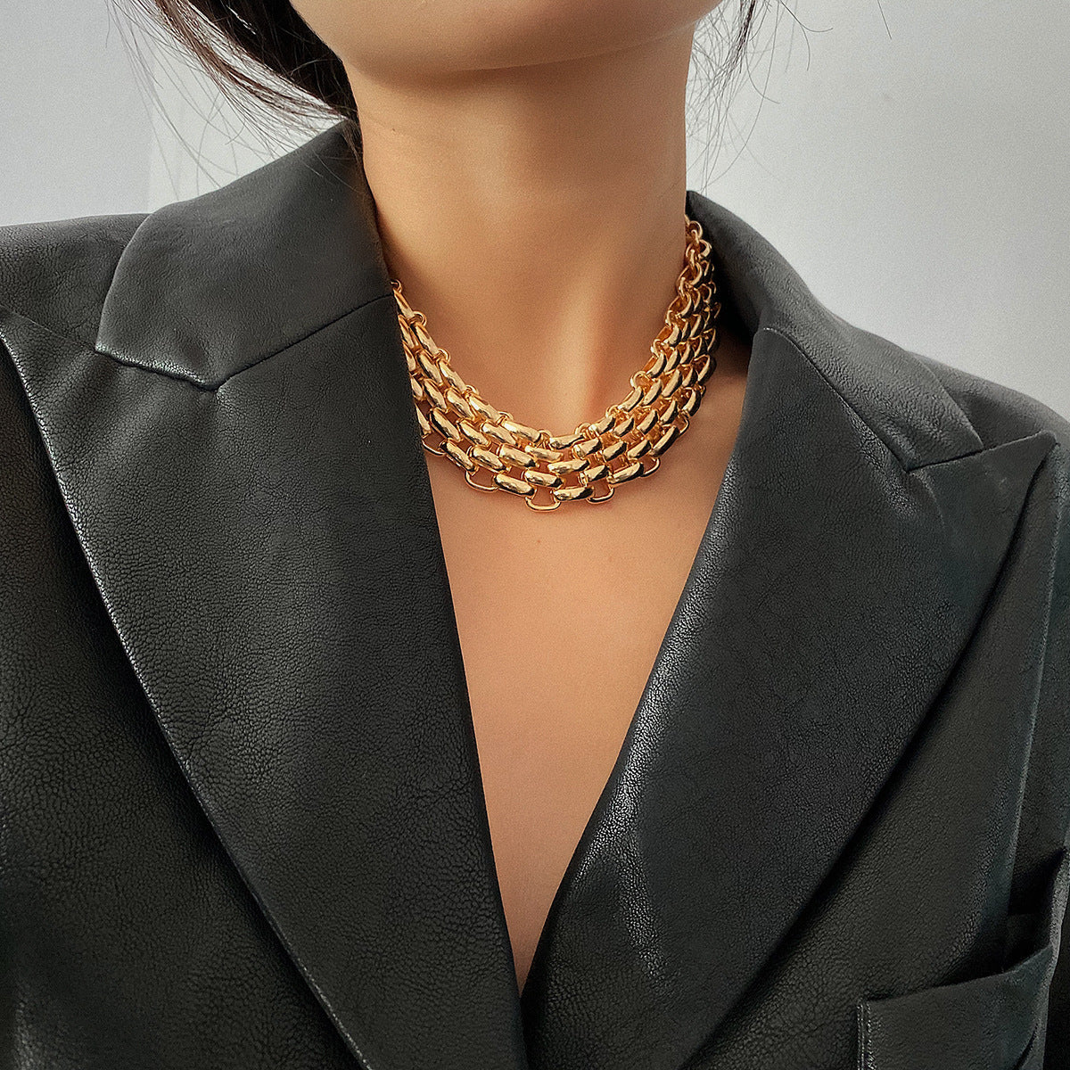 Wholesale Exaerated Thick Chain Sweater Iron Necklaces