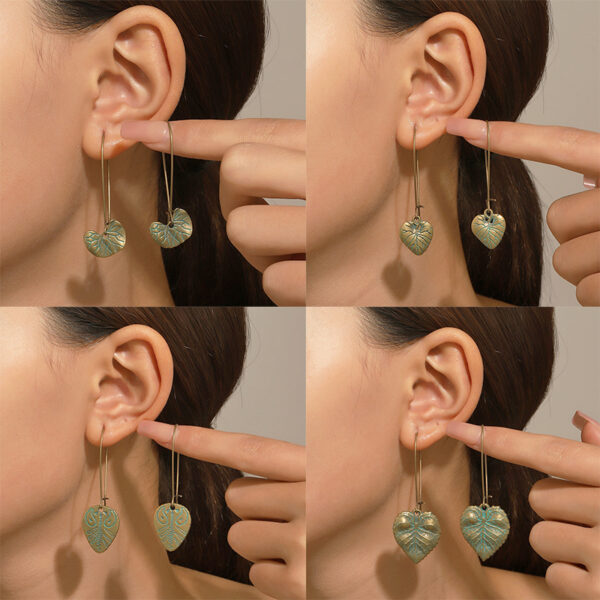 Wholesale Green Textured Leaves Reticulate Veined Leaves Alloy Earrings