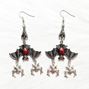 Wholesale Gothic Evil Upside Down Red Oil Drip Bat Pendant Earrings