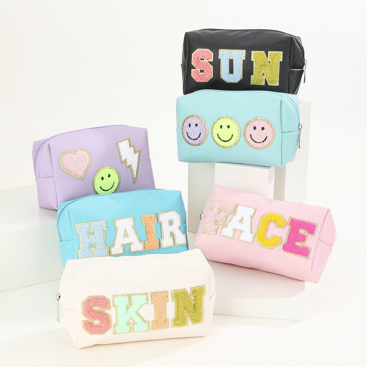Wholesale Towel PU Embroidered Letter Cloth Sticker Waterproof Storage Bag