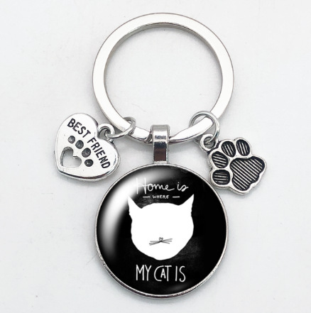 O1CN01roQHD81hoRSBv0fj2_2216197114324-0-cib Wholesale Love Cat Pet Footprints Dog Glass Convex Round Metal Keychains