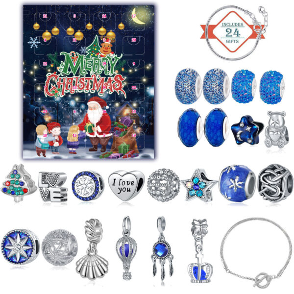 Wholesale Blue Christmas Countdown Calendar Gift Box Set Diy Beaded Bracelet