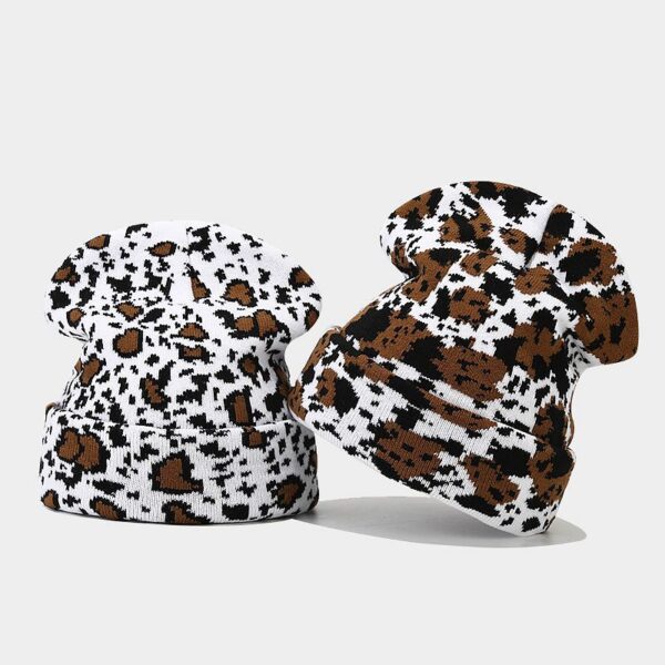 O1CN01rrsG3X2AbGwmh5SIL_2496528221-0-cib Wholesale Cow Pattern Leopard Jacquard Knitted Hat Thickened Warm Wool Hat