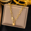 Wholesale Street Retro Hip-Hop Paperclip Necklace Gold Cold Style Lock Pendant
