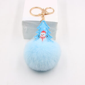 Light Blue / Christmas tree fur ball pendant