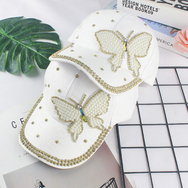 Wholesale Pearl Butterfly Rivet Set Diamond Cotton Baseball Hat