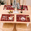 Wholesale Christmas New Santa Claus Fabric Knife and Fork Set Christmas Table Decoration Red and Black Plaid Printing Mat