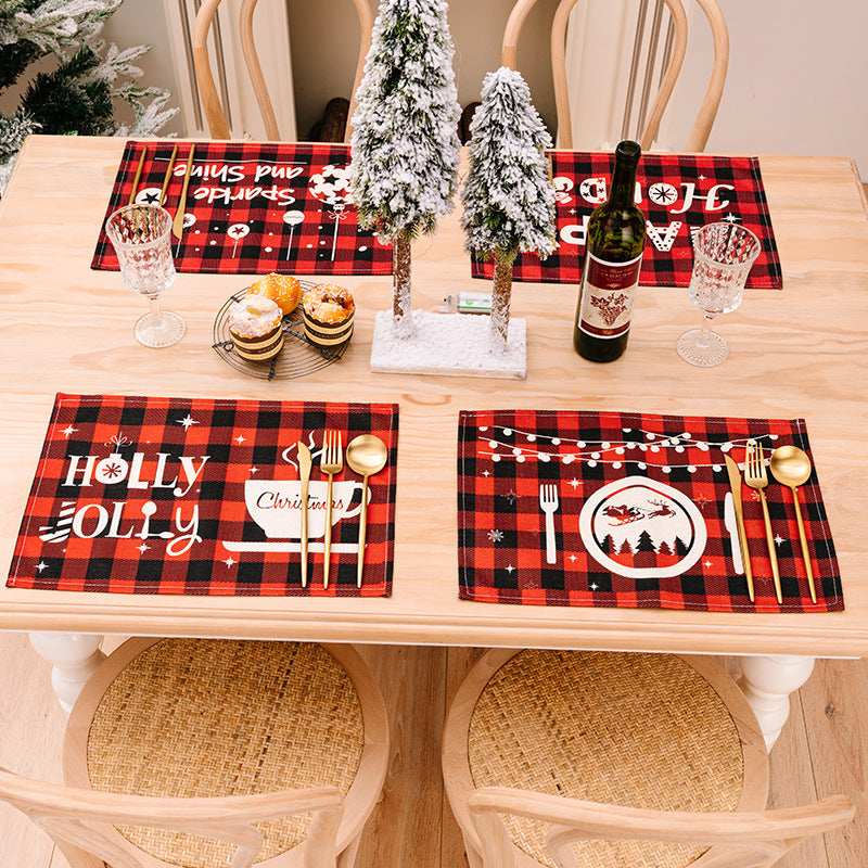 Wholesale Christmas New Fabric Knife and Fork Set Christmas Table Decoration Red and Black Plaid Printing Mat