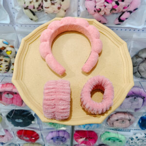 Watermelon red hairband (terry velvet) + 2 wrist straps (seam interface)