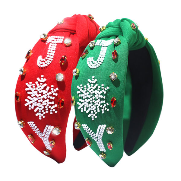 Wholesale Christmas Snowflake Rice Beads Rhinestone Wide Brim Fabric Headband