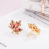 Wholesale Red Zircon Maple Leaf Copper Earrings
