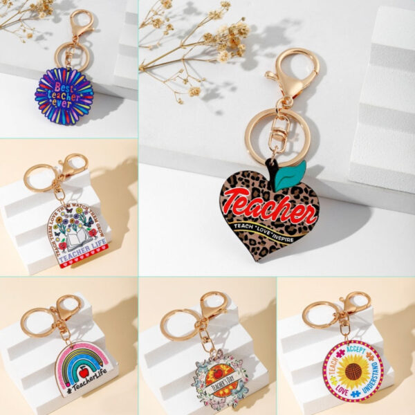 Wholesale Teacher's Day TEACHER Apple Wood Key Chain