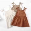 Wholesale Solid Color Cotton and Linen 2 Side Pockets Suspenders Lace-up Children's Suspender Dress