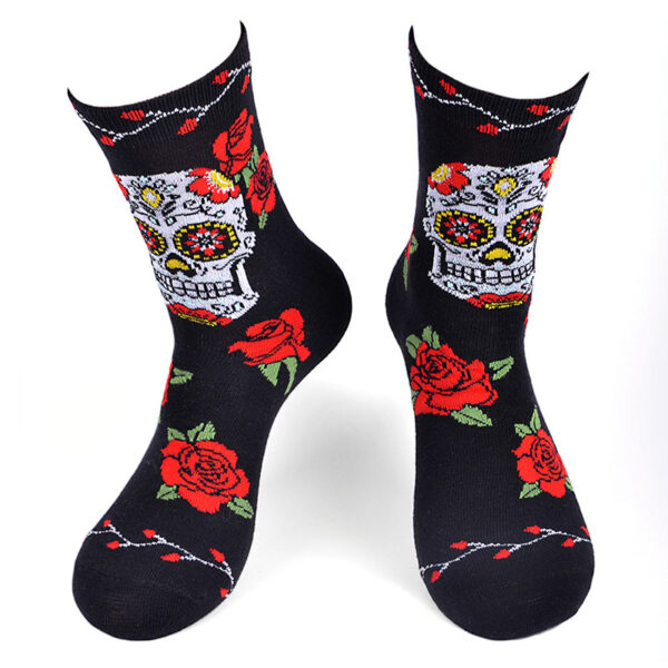 Wholesale Rose Skull Skateboard Mid Cotton High Tube Socks