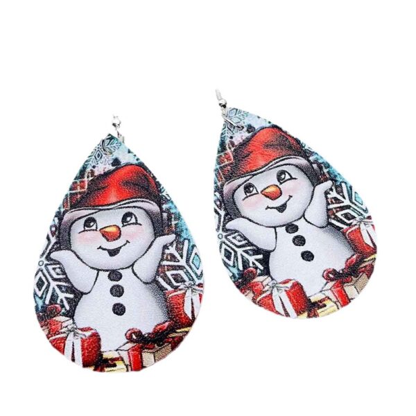 Wholesale Christmas Snowman Snowflake Double Sided Printed Droplet Leather Earrings
