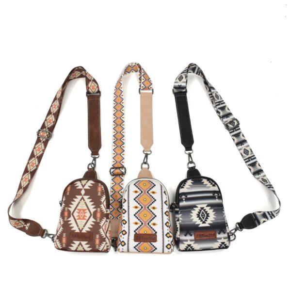 Wholesale Aztec Zipper Canvas Crossbody Bag Chest Bag