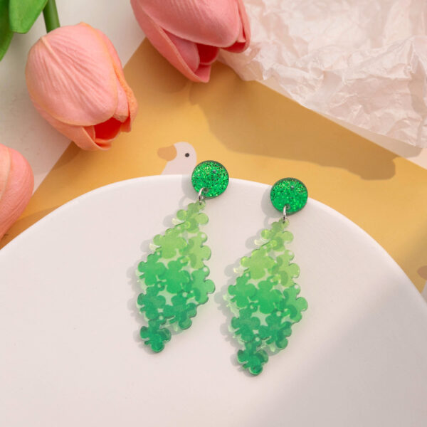 Wholesale St. Patrick's Day Four Leaf Clover Patchwork Acrylic Earrings