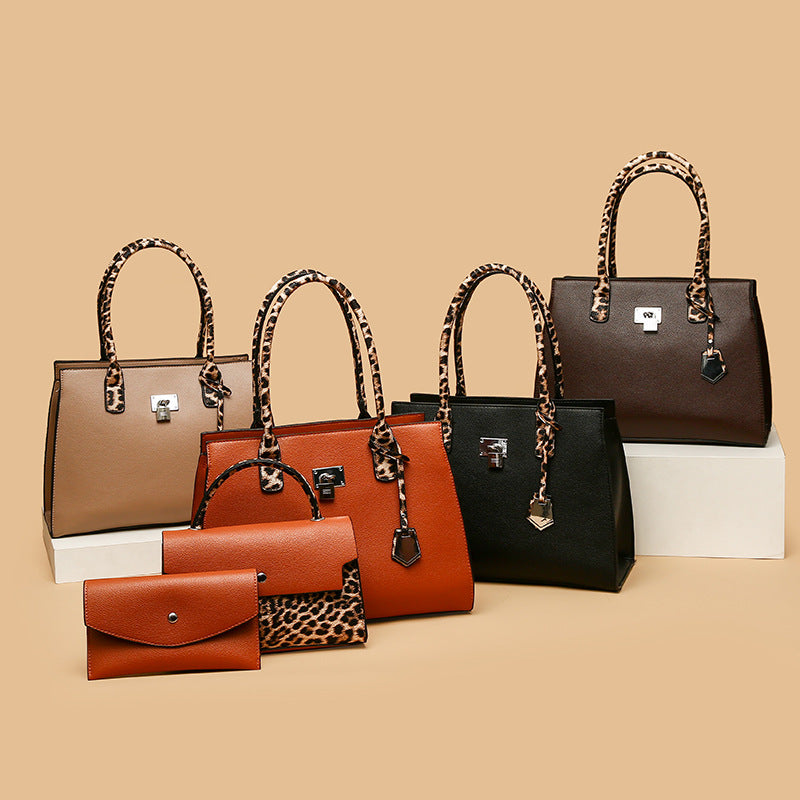 Wholesale PU Leopard Print Handbag Mother Bag Set