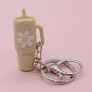 Beige flower cup key chain