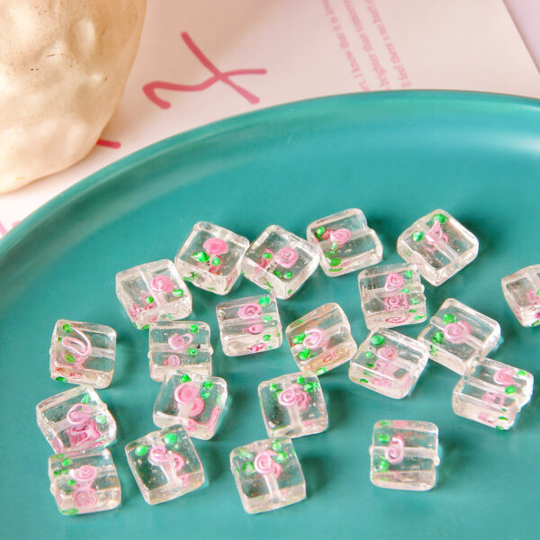 Wholesale 12mm Vintage Square Flower Glass Beads