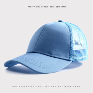 Solid color rear opening ponytail net cap sky blue / Adjustable