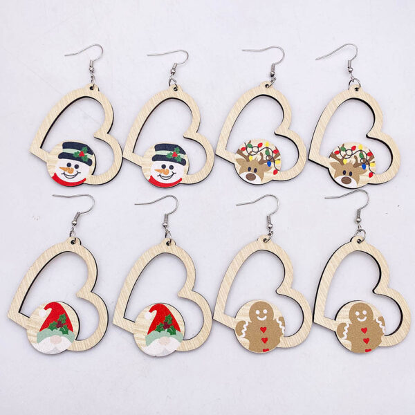 Wholesale Christmas Wooden Earrings Santa Claus Elk Gnome Heart Shape