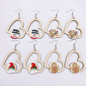 Wholesale Christmas Wooden Earrings Santa Claus Elk Gnome Heart Shape