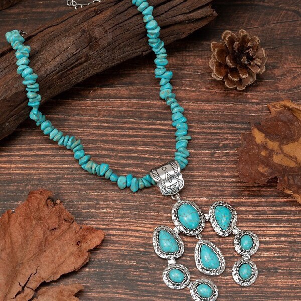 Wholesale Bohemia Water Drop Shape Turquoise Pendant Necklaces
