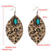 Wholesale Horsehair Genuine Leather Leaf Tassel Vintage Turquoise Leopard Earrings