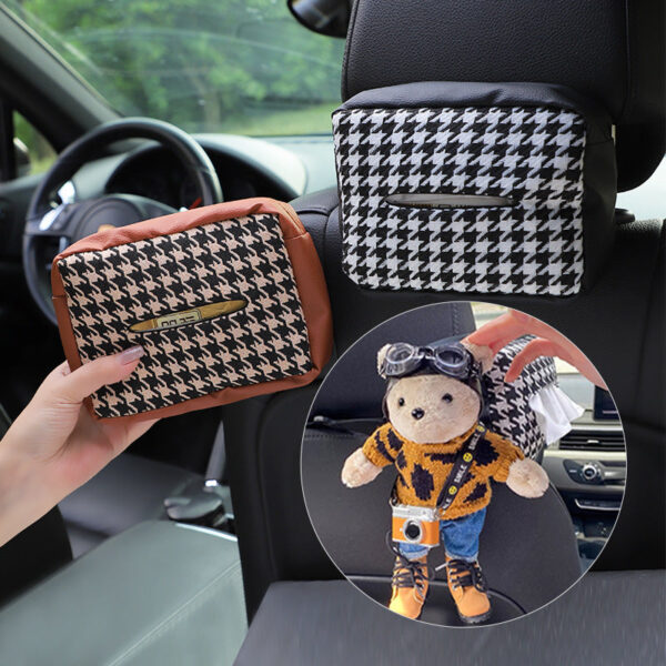 Wholesale Knitting Houndstooth Car Seat Back Hanging Type Leather Tissue Drawer